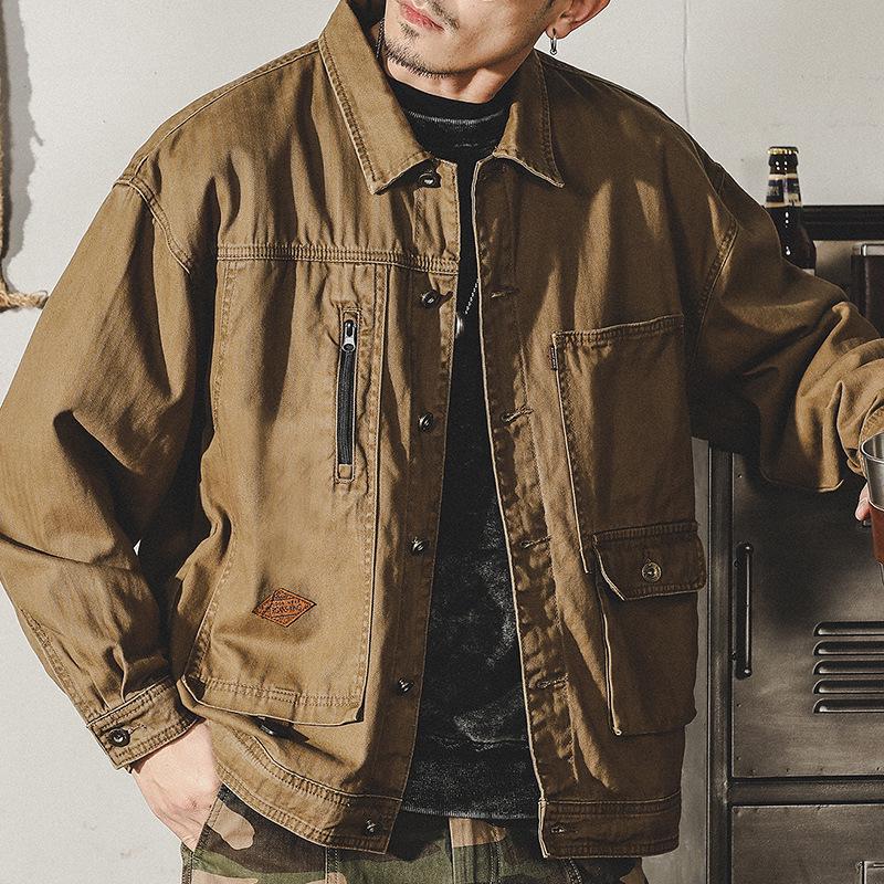 Men's Retro Herringbone Workwear Jacket - American Style, Heavyweight, Spring/Autumn