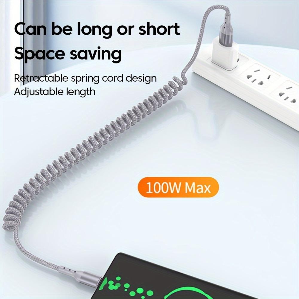 100 Вт USB Type C пружинный автомобильный кабель для быстрой зарядки для Samsung Xiaomi Huawei 60 Вт USB C кабель для передачи данных для iPhone 15 Huawei USB C провод