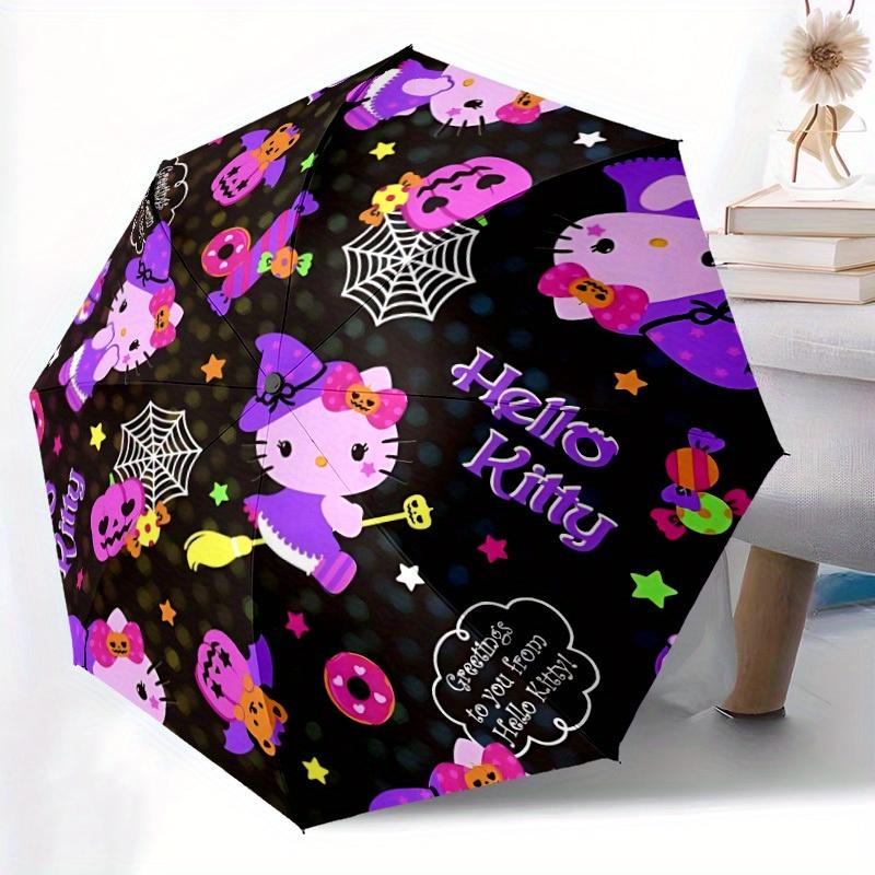 1pc Halloween Hello Kitty Automatic Cute Umbrella 8-Bone Design Compact Gear for Outdoor Travel, Perfect Helloween Chrismas Gift for Friends or Family