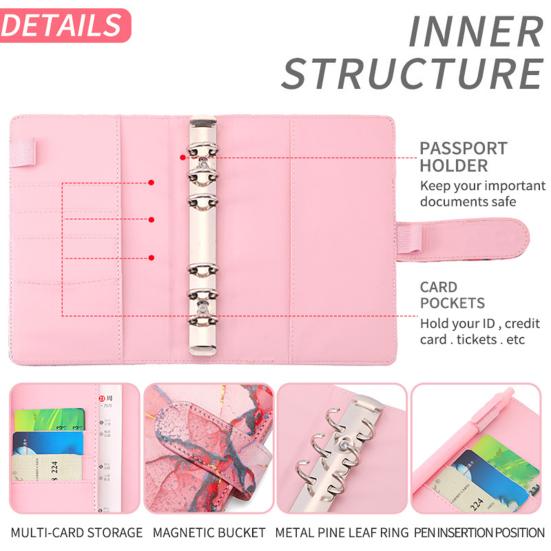 Блокнот-планировщик бюджета, полезный с наклейками и линейками, сумки на молнии, цветной органайзер формата А6 с мрамором, органайзер для денег, переплет книг для школы