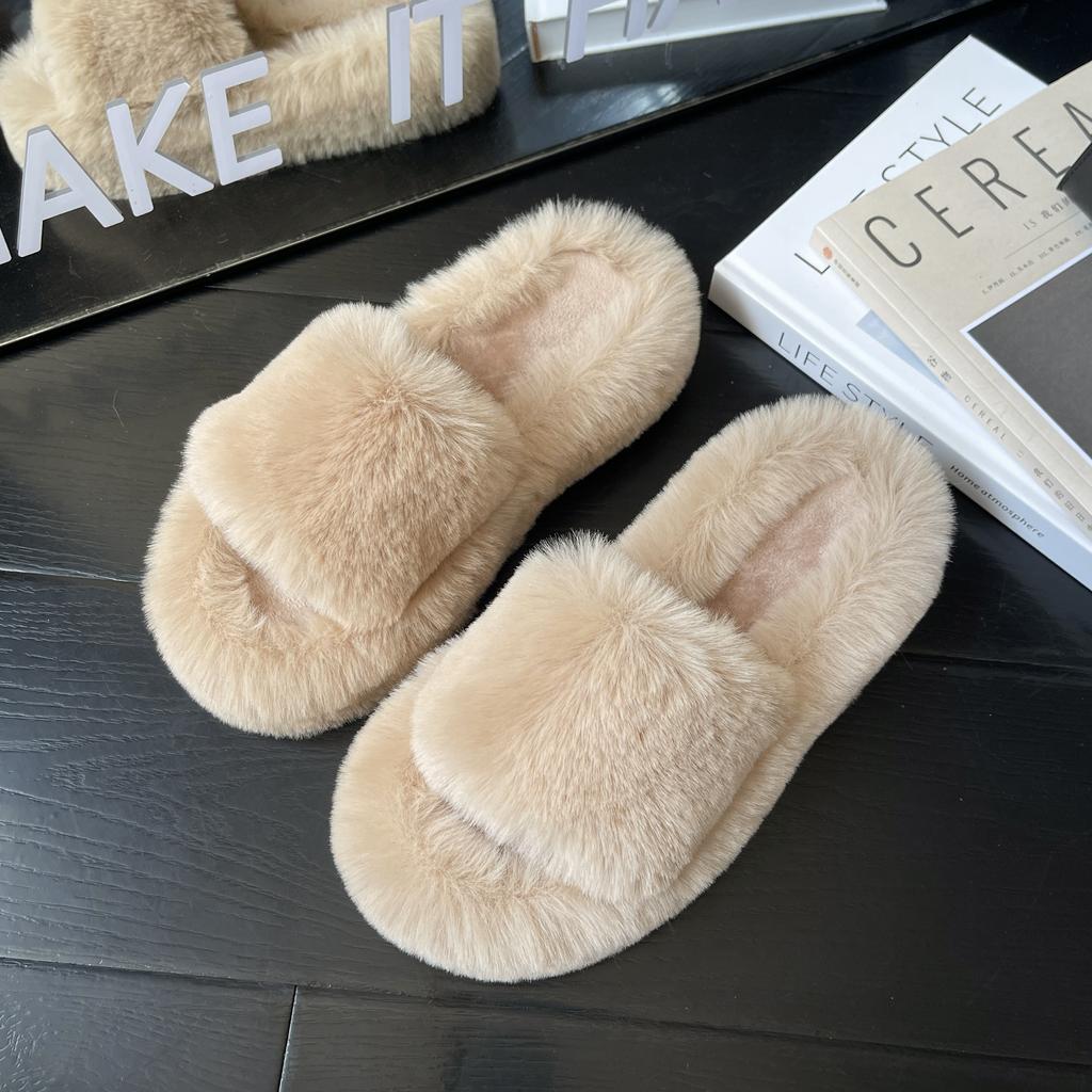 2024 зимние пушистые тапочки на платформе, однотонные, с открытым носком, удобные плюшевые туфли, домашние, уличные, пушистые теплые тапочки, сандалии большого размера
