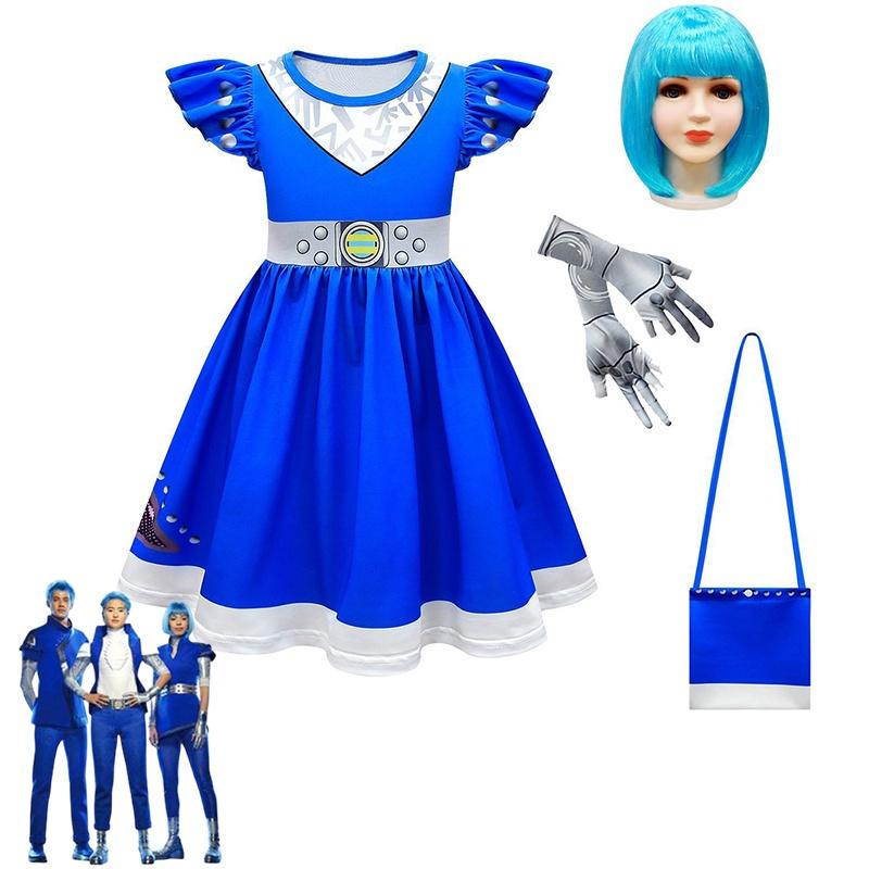 Kids Zombies 3 Cheerleader Cosplay Costume Halloween Dress Bag Wig Suit Gift Set