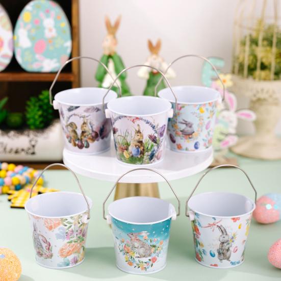 1/2/3/4/5/6 шт. Веселый Пасхальный Кролик Металлическое Ведро с Ручкой Большая Вместимость Пасхальный Кролик Декоративное Ведро для Хранения Конфет и Подарков Принадлежности для Вечеринки
