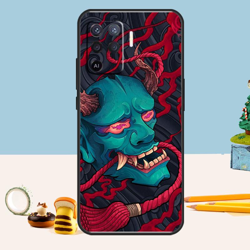Японская маска демона Они Хання Чехол для Oppo A80 A60 A40 A15 A16 A17 A57 A94 A74 A54 A76 A96 A18 A38 A58 A78 A98 A5 A6 Pro