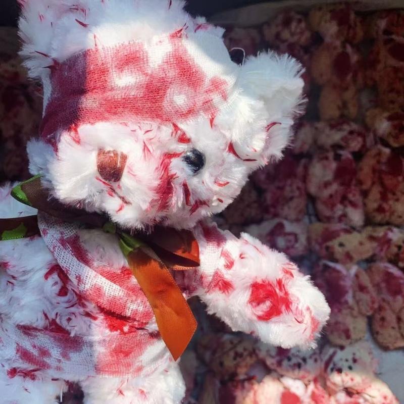 Кровавая Поврежденная Плюшевая Медвежья Кукла с Реалистичными Ранами, Текстура из Полипропиленового Хлопка для Мероприятия в Готическом Стиле и Жутких Домашних Декораций