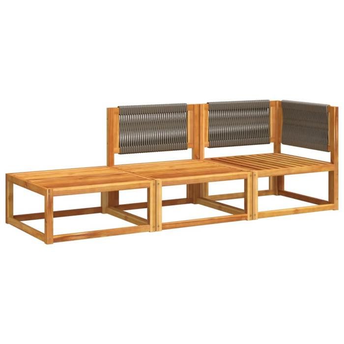 VidaXL Ensemble de canapés de jardin 3 pièces avec coussins, bois d'acacia et corde, 3278844