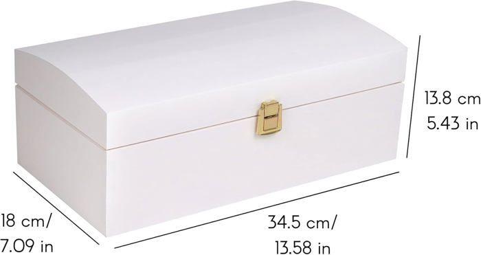 Coffre Boîte de Rangement - Creative Deco - Bois Blanc - 34,5 x 18 x 13,8 cm - Fermoir - Couvercle Courbé