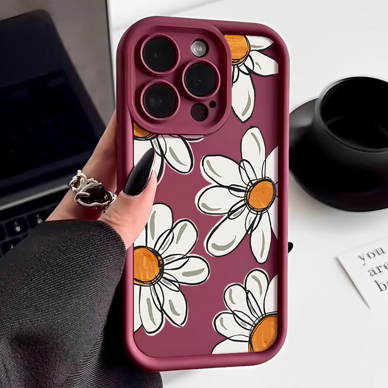 Ударопрочный чехол с цветочным узором для iPhone 16 Pro Max 15 14 Pro 13 12 11 XS XR 8 7 силиконовый матовый противоударный мягкий бампер из ТПУ