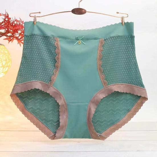 Lady Underpants Lace High Waist Solid Color Thin Tummy Control Elastic Panties Seamless Good Breathability Daily Sport Briefs