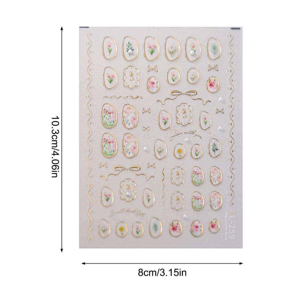 Наклейки для ногтей с дизайном тюльпана, жемчуга и ленты, самоклеящиеся украшения для нейл-арта, водостойкий 3D-стереоэффект