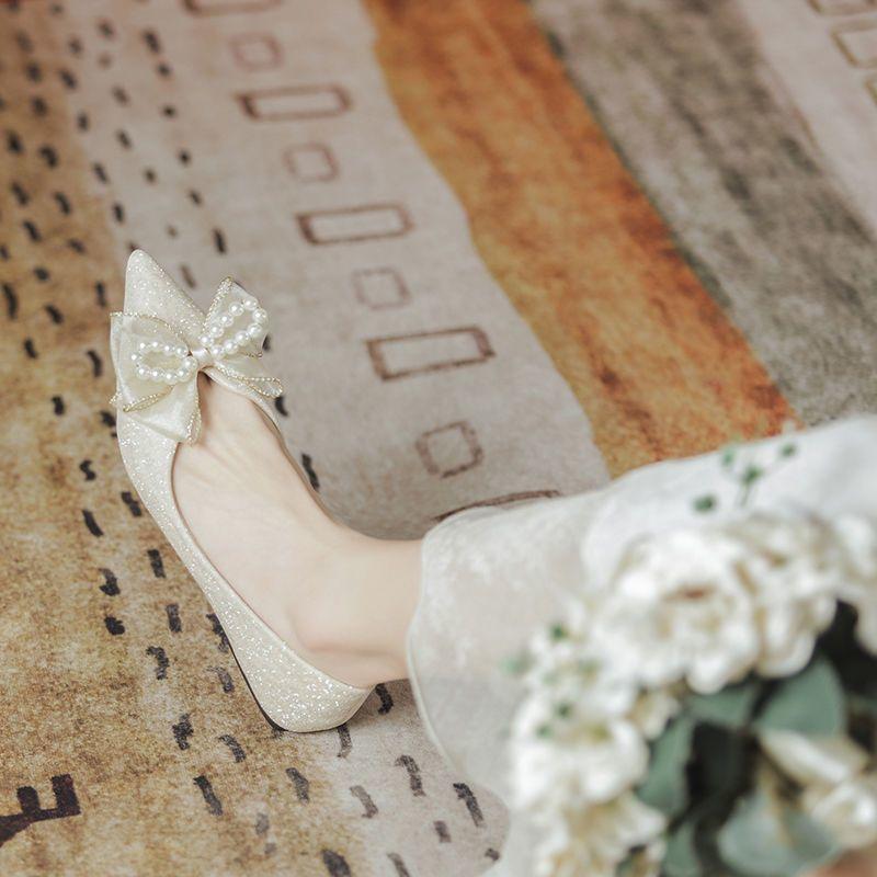 Pearl With Bow Woman Flats Promotion Young Comfortable and Elegant Dress Popular 39 Stylish Pointed Toe Slip-on Shoes for Women