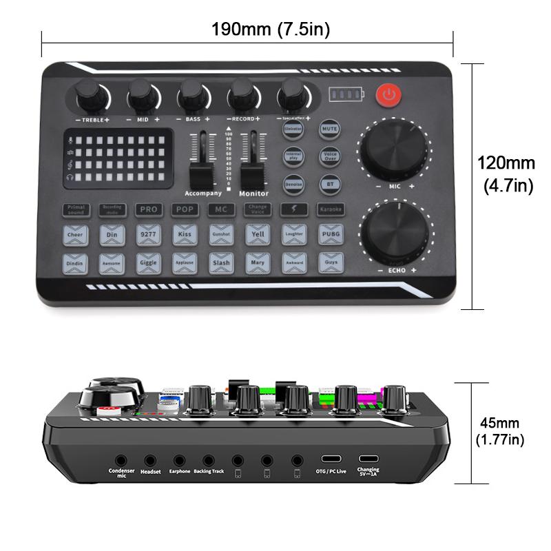 Live Sound Card Audio Interface DJ Mixer Effects Voice Changer Bluetooth-compatible Stereo Audio Mixer for LIVE Streaming F998