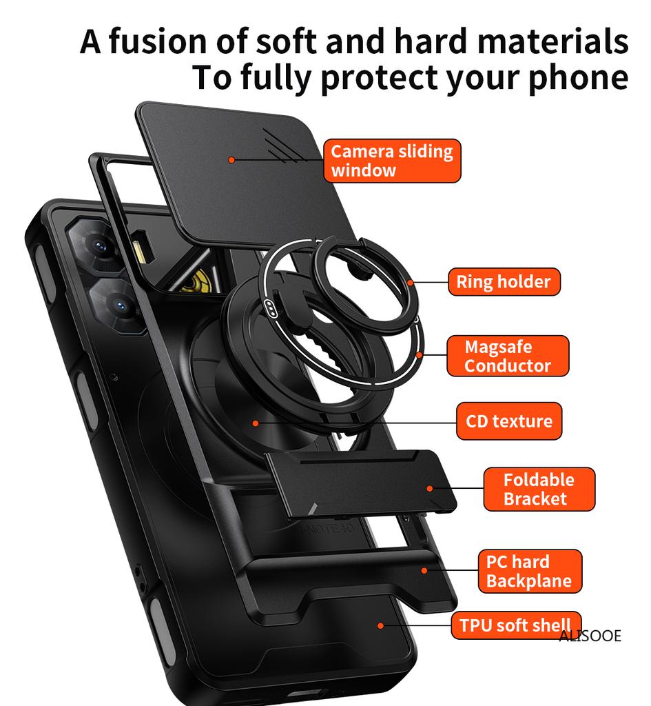 Чехол для Nubia Neo 3 5G Чехол Вращающийся Сдвижной Защита камеры Кольцо-подставка Противоударная крышка Capa Funda