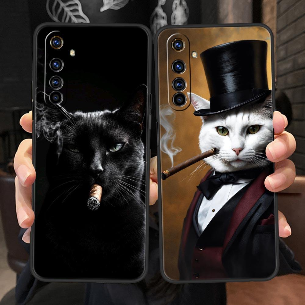 Fashion Kitten Smoking Pattern Soft TPU For Realme 13 12 11 10 9 Pro Plus GT3 GT2 C21 C25 C35 C53 C55 C67 Pro Phone Case Cover