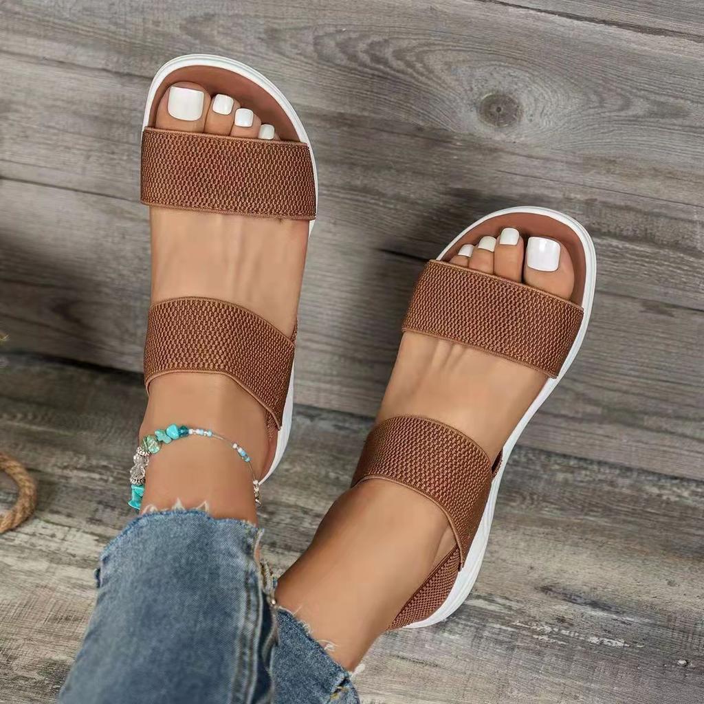 Summer Oversized Foreign Trade Women's Shoes Casual Elastic Strap Back Trip Strap Flyknit Polyurethane Flat Bottom Sandals for Women