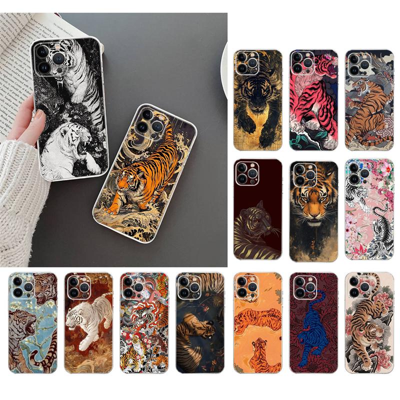 Японский тигр арт дизайн тату Чехол для телефона Carcasa Funda Для iPhone 17 Pro Max Air 16 15 14 13 Pro Max 15 16 Pro 15Plus Case