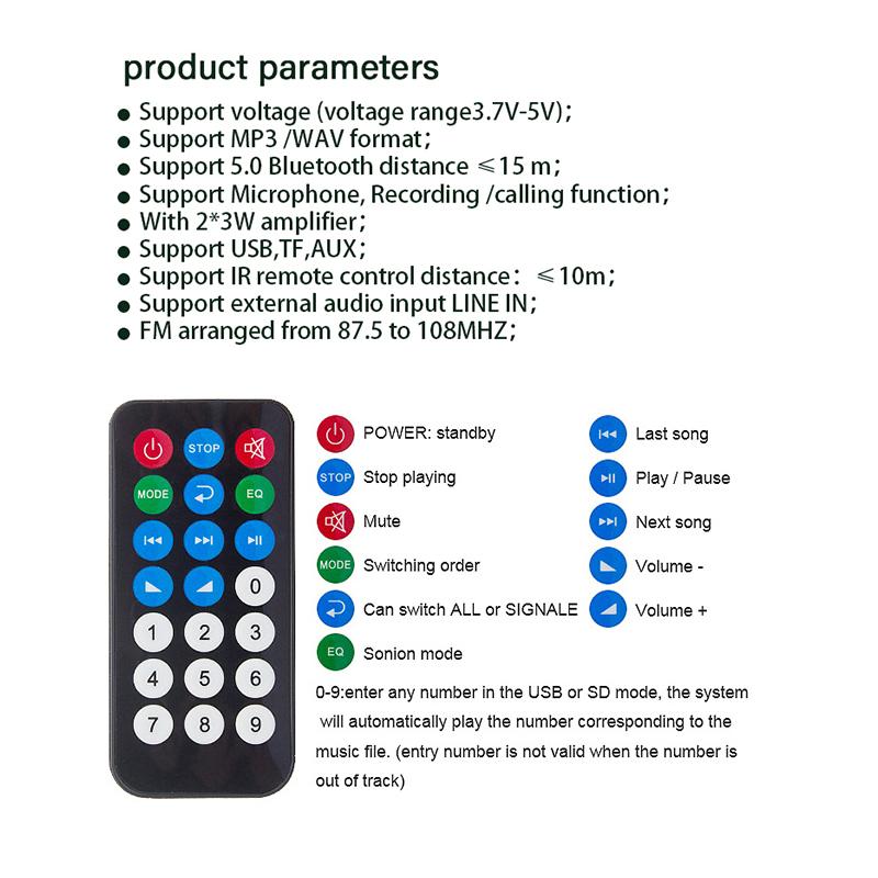 DC 5 В 5 Вт усилитель MP3-декодер плата Bluetooth автомобильный MP3-плеер автомобильный FM-радио TF USB микрофон громкой связи