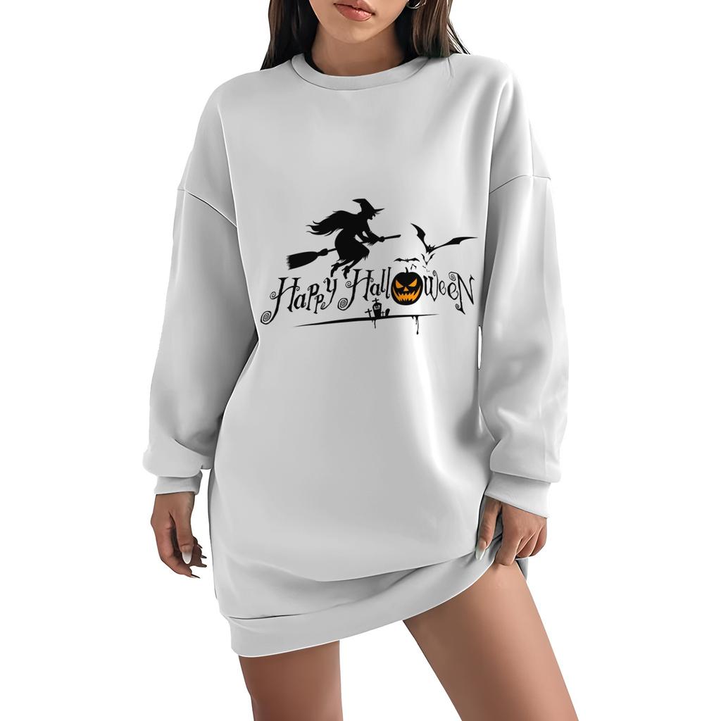 Женская свободная модная повседневная толстовка с круглым вырезом и длинным рукавом с принтом на Хэллоуин