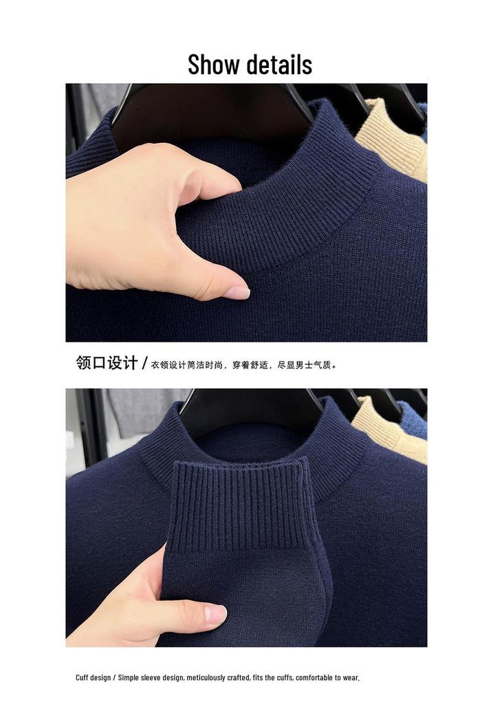 Men's Winter Thick Knit Wool-Blend Half-Collar Sweater Base Layer