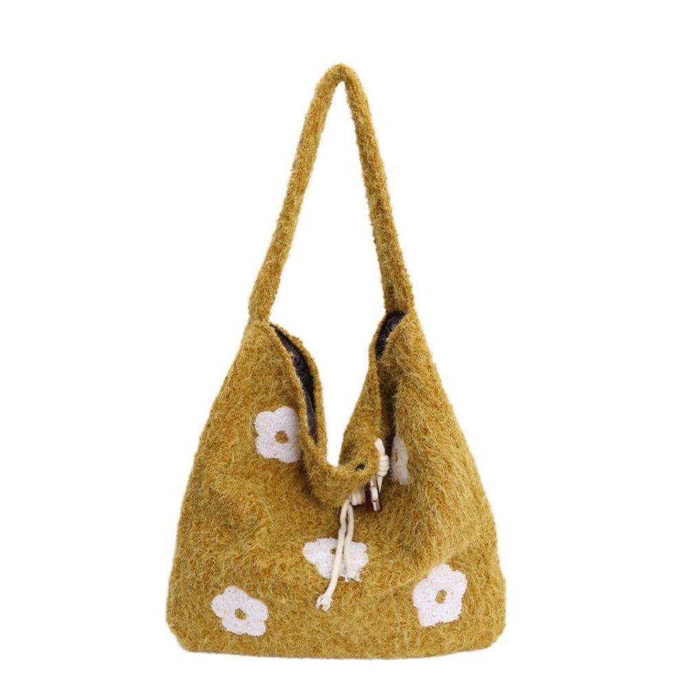 Large Capacity Plush Tote Bag Soft Polyester Lining Floral Handle Bag Underarm Bag Ladies Purse
