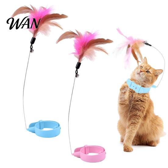 Self-play Cat Toy Collar Feather Interactive Wand Hands Free for Indoor Cats Teaser with Bell Adjustable Kitty Solo Play