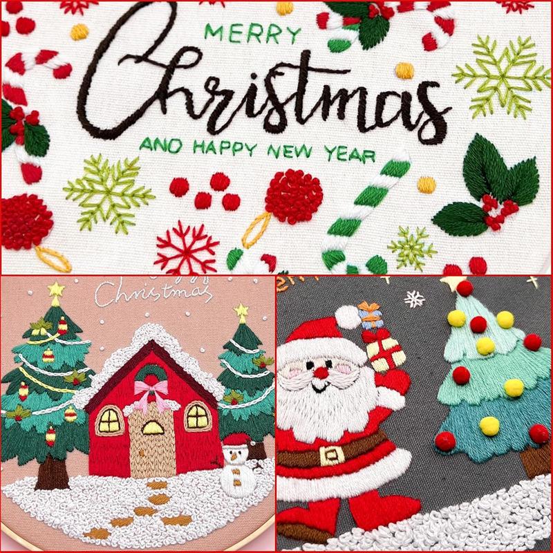 1 Piece Christmas Embroidery Starter Kit Stamped Cross Stitch Kit for Beginner
