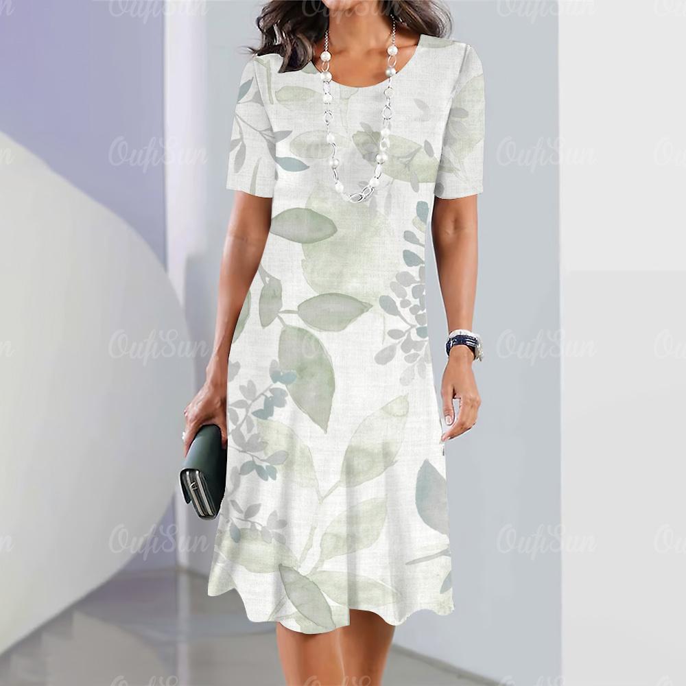 2025 New Ladies Floral Print Summer Elegant Dress Round Neck Short-sleeved Dress Fashion Oversized Clothes