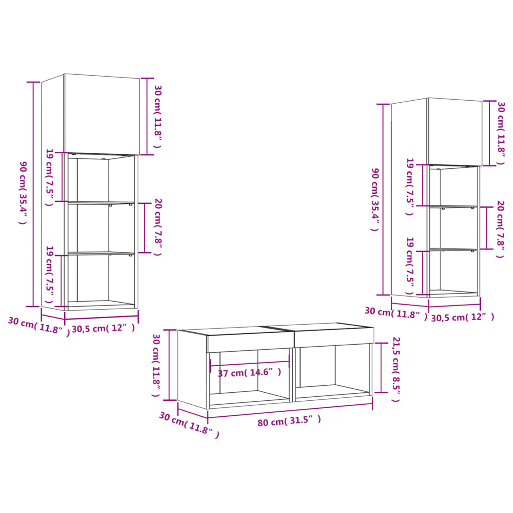 4 Piece TV Wall Unit with LED Lights Sonoma Oak
