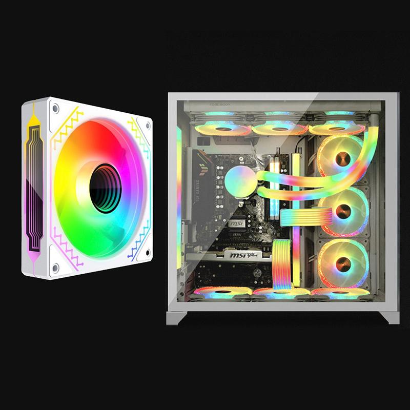 12Cm Argb Computer Case Mute Fans Pc Tower Silent Air Cooler Pwm 4Pin High Speed 1600 Pwm Dc12V Mirror Effect Cooling System