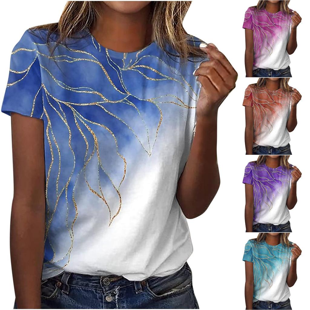 Женский модный повседневный свободный пуловер с коротким рукавом и принтом с круглым вырезом