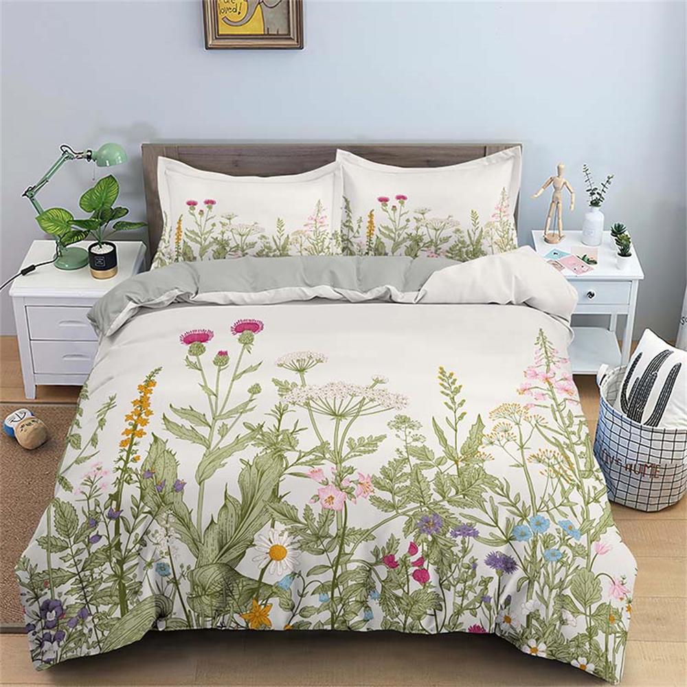 Comforter Watercolor Flowers King Queen Colorful Blooming Floral Bedding Set For Teen Adult Plant 2/3Pcs Polyester