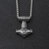 Stainless Steel Thor's Hammer Necklace - Viking Mjolnir Pendant with Valknut & Odin's Spear for Norse Gothic Jewelry Gifts Men