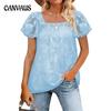Summer Women's T-shirt Square Neck Lace Hollow Casual Loose Short-sleeved Chiffon Shirt