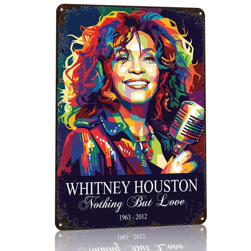 Whitney Houston Pop Art Portrait Personalized D Textured Metal Poster Wall Art Tinplate Sign for Room Accessories Wand Deko