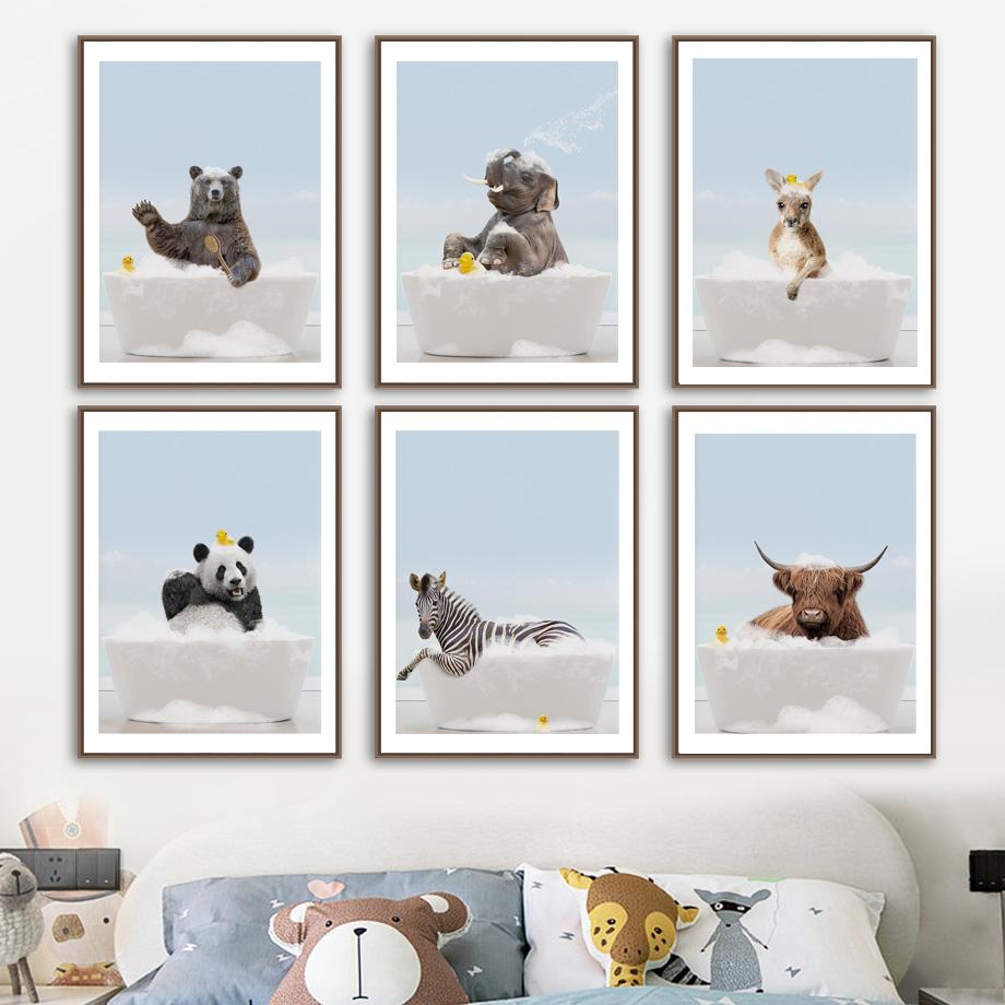 Животное в ванне Лев Тигр Лама настенная живопись на холсте туалет причудливые постеры и принты настенные панно Забавный декор для ванной комнаты