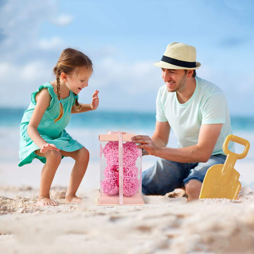 Медведь из роз Enhong, Никогда не Вянет, Мягкая игрушка, Украшение интерьера, День рождения, День святого Валентина, Рождество, Подарок на Новый год (С коробкой (розовый))