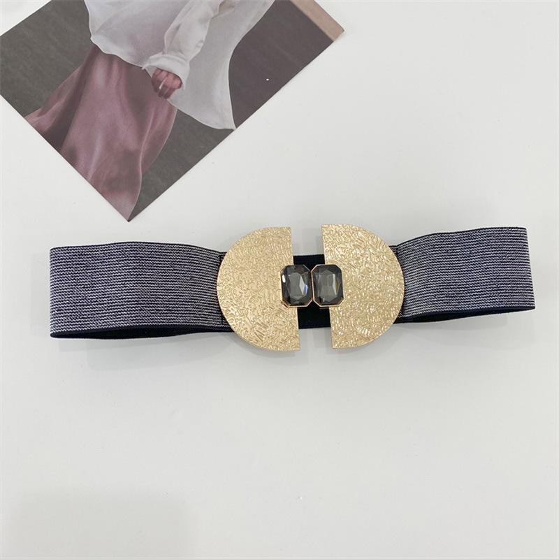 Mei Exaggerated belt - women's new elastic waist cincher with buckle and vintage black gemstone detail