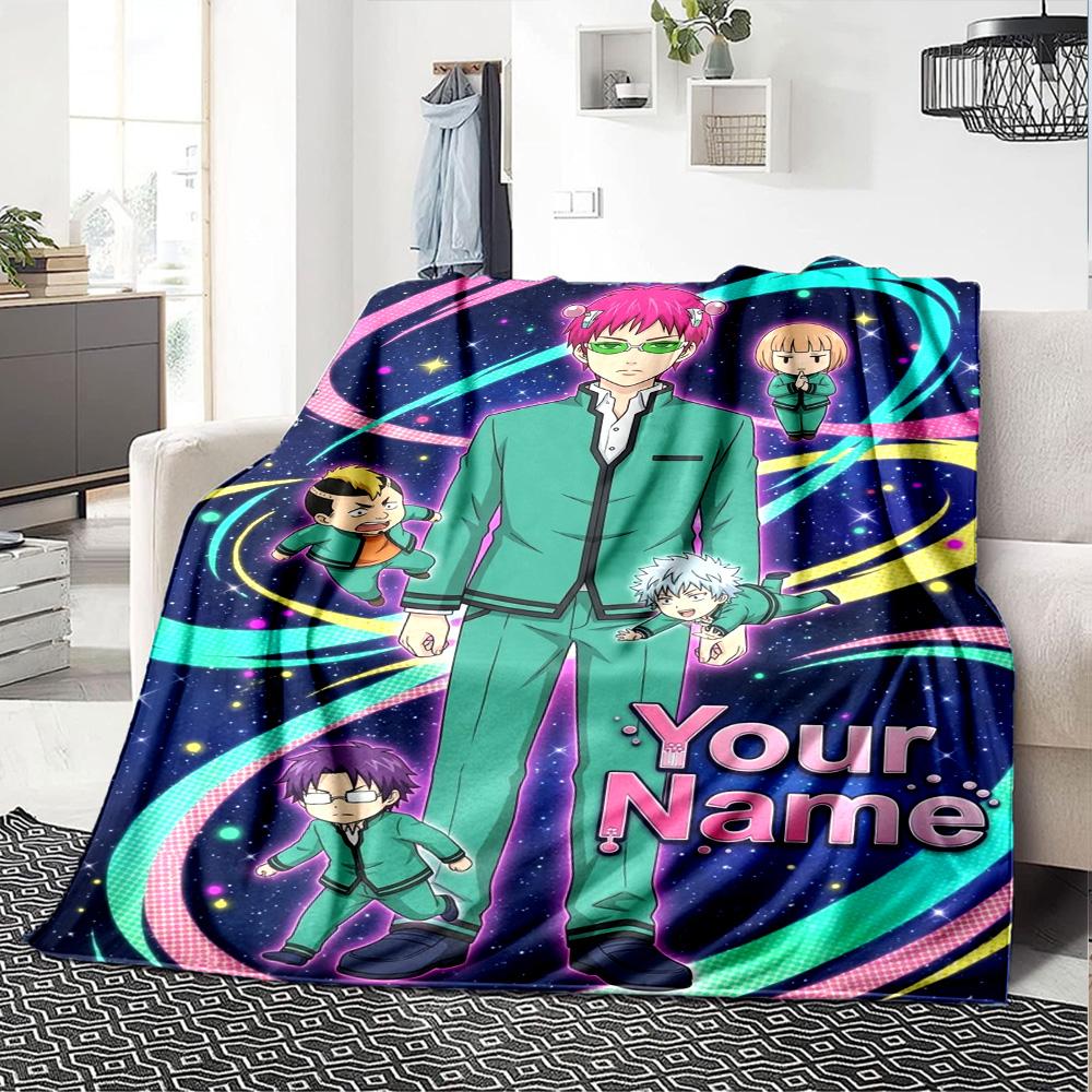 Name Custom Saiki Print Flannel Blanket High Quality Warm Comfortable Cover for All Seasons Perfect for Gifts Home Decor