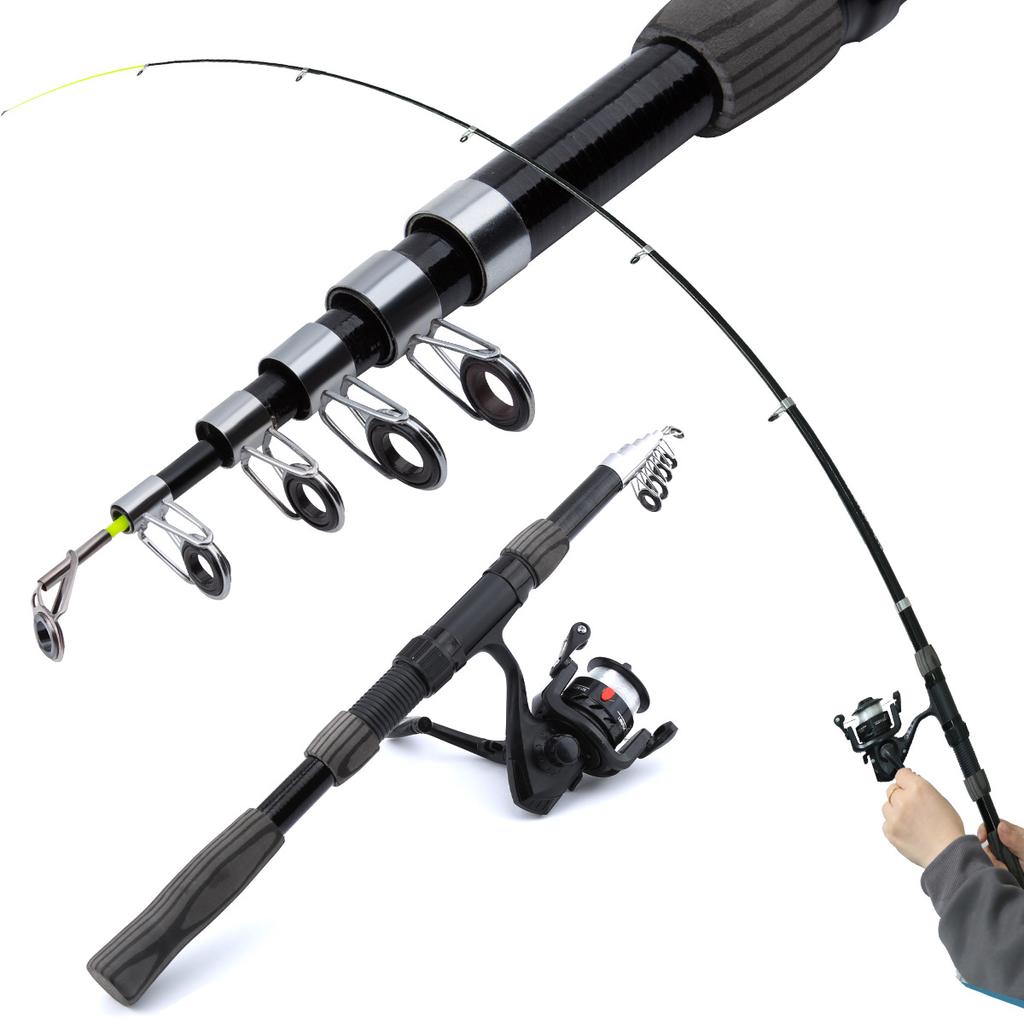 New Portable 1.8m-2.1m Telescopic Fishing Rod Gear Ratio 5.2:1 Reel Fishing Rod Kit Full Tools Spinning Reel Fishing Bait Accessories Bag