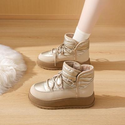Женские зимние ботинки на шнуровке с массивной подошвой и круглым носком, плюшевые теплые женские ботинки, зимняя мода 2025, новинка высокого качества, готические утепленные ботильоны