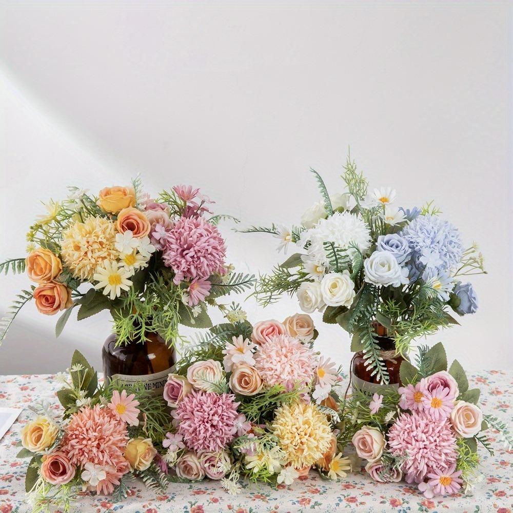 3 Pcs Silk Flowers Bouquet Artificial Flowers Fake for Home Decorations Table Centerpieces Flower Arrangement Wedding Decor Bridal Bouquet Baby Shower