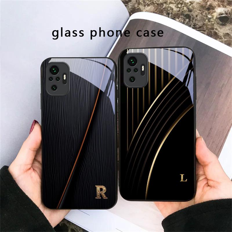 Элегантные буквы 'S M R' Для Redmi Note 14 Pro+ 13 Pro 8 9 9S 12S 10 Pro 11 12 13C 14C A3 12 13 K60 Ultra Черный Стеклянный Чехол для Телефона