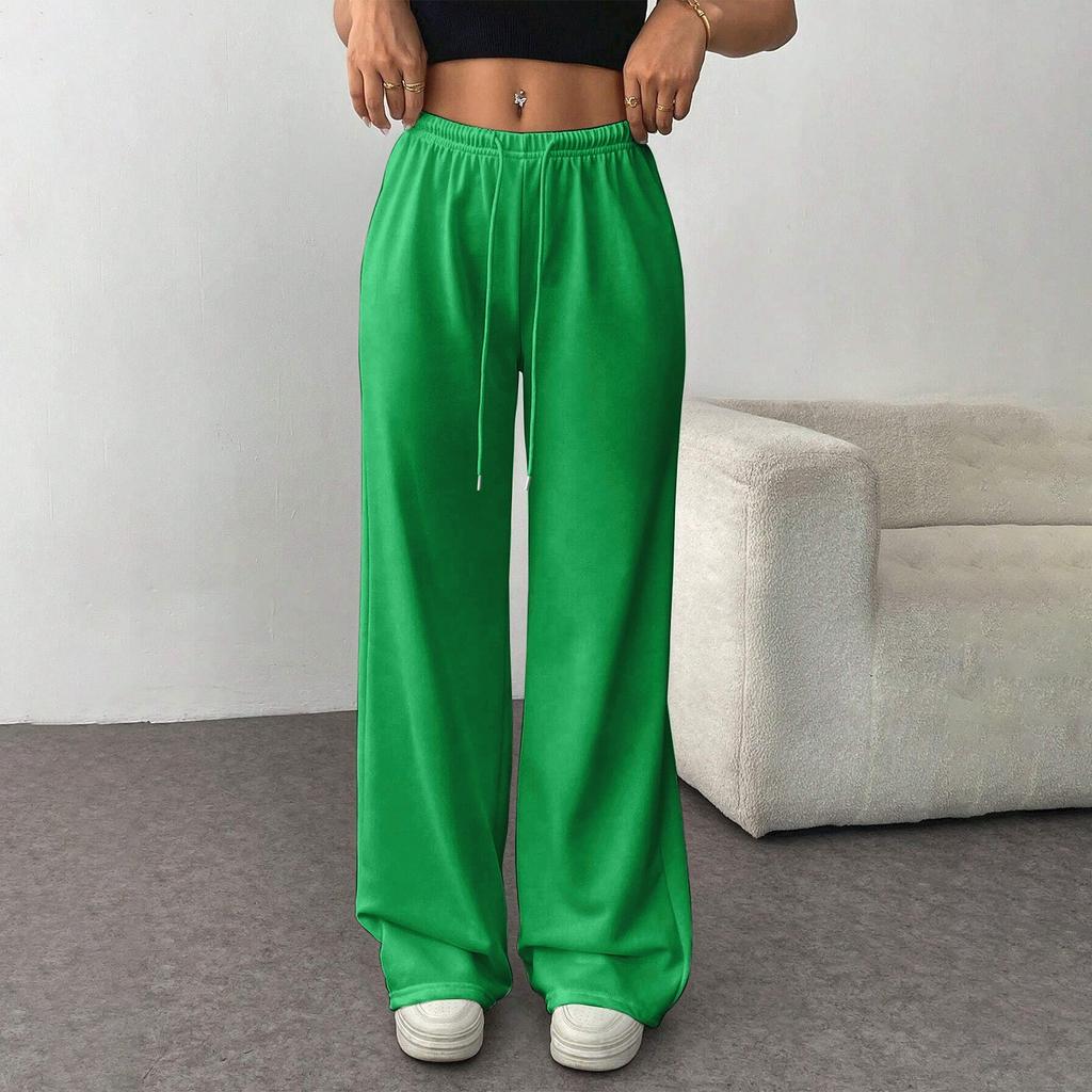 Женские модные свободные однотонные повседневные спортивные брюки с завязками на талии, повседневные широкие брюки