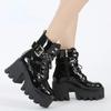 Fashion British Style Platform Women Short Boots Autumn Winter Rivet Buckle Belt Zipper Thick Bottom Anti Slip Motorcycle Gothic Shoes