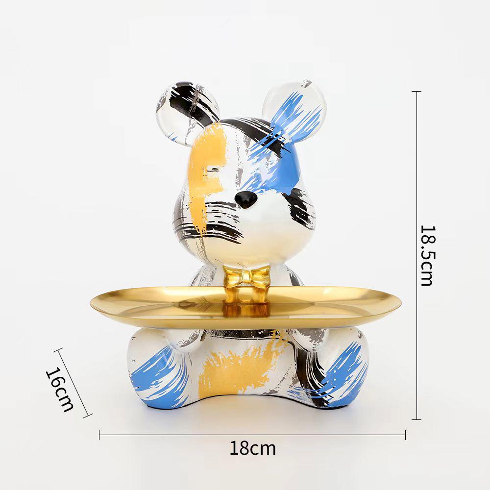 18.5cm Graffiti New Bear Figurine Home Decoration Animal Statue Keys Storage Shelf Modern Room Sculpture Table Decor Statues