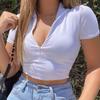 White T Shirt Crop Tops Women Summer Sexy Zipper Short Tee Top Slim Fashion Female Shirts