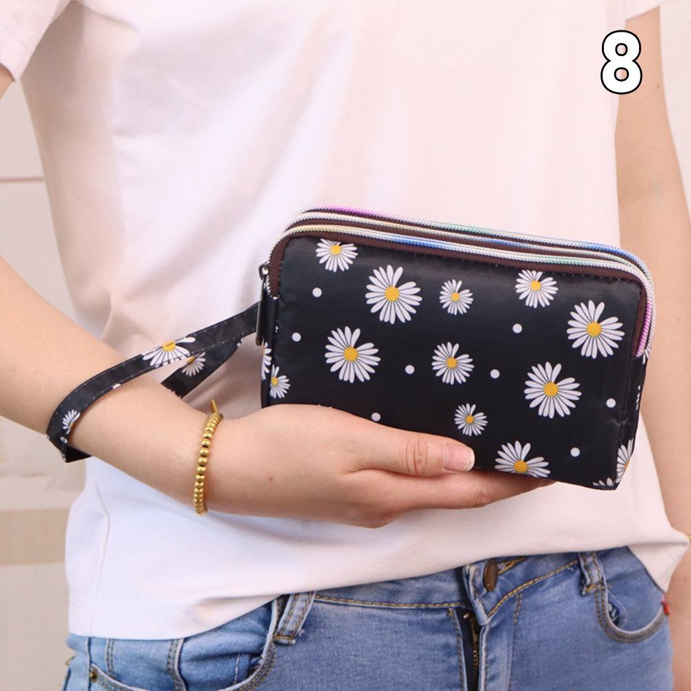Fashion Women Flower Wrist Bag Waterproof Canvas Wallet Mini Handbags Sports Cell Phone Bags Coin Purse Party Money Makeup Bag