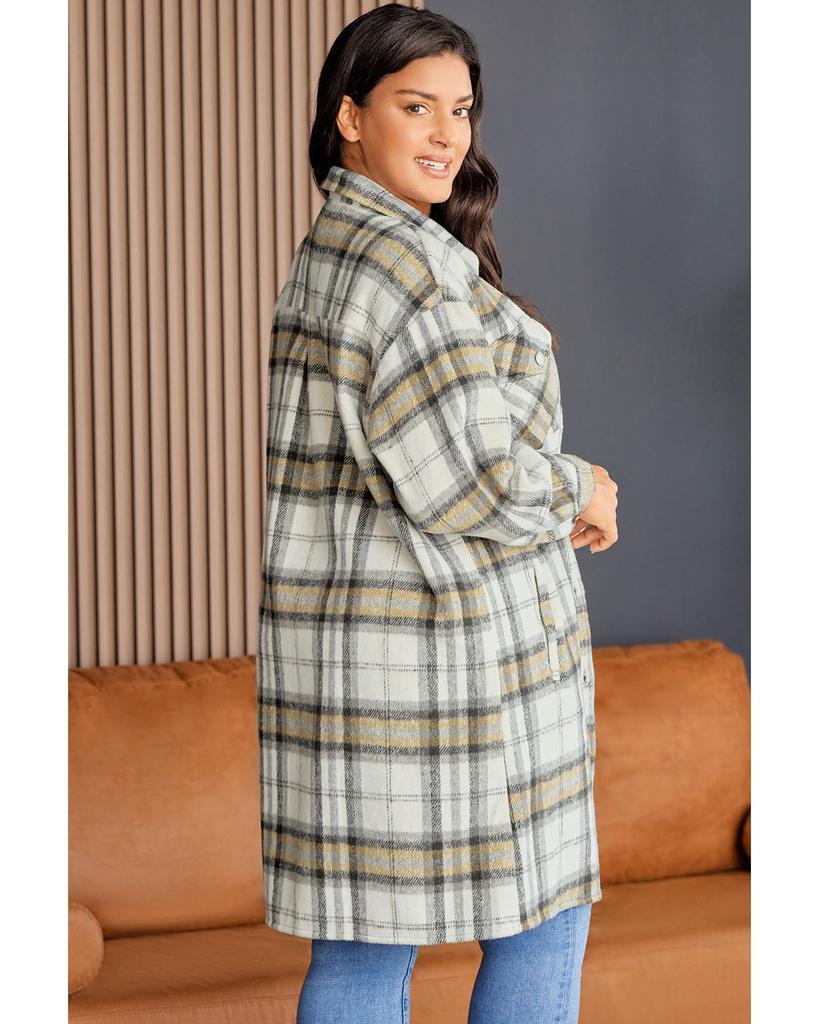 Azura Exchange Multicolor Plus Size Plaid Pocketed Side Slit Shacket