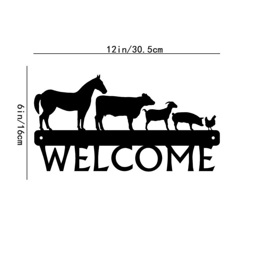 Farm Animals Welcome Sign - 12 Inch Wide Metal Wall Art for Rustic Home Décor, Farmhouse Style, and Outdoor Spaces