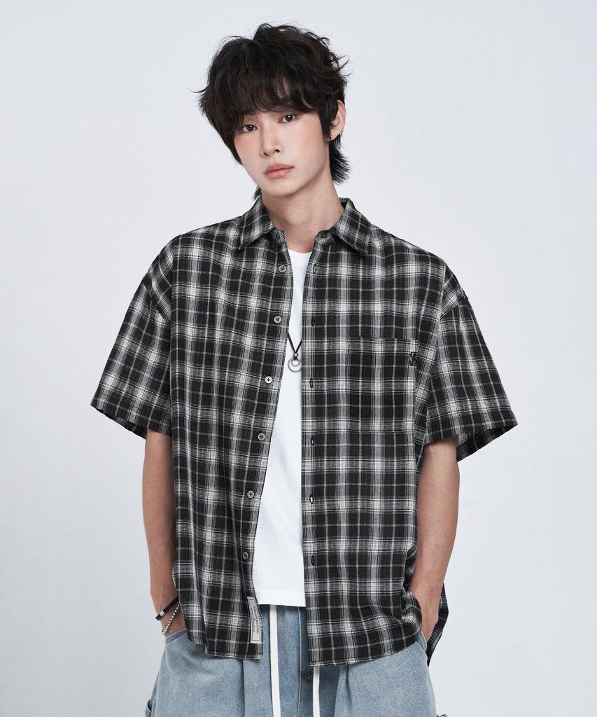 LEMAIN SECOND Check Oversized Short Sleeve Shirt [Black]